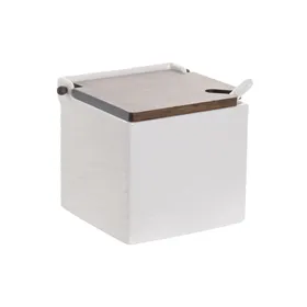 Salt Shaker with Lid Home ESPRIT White Dark brown Bamboo Porcelain 13 X 12 X 12,5 CM