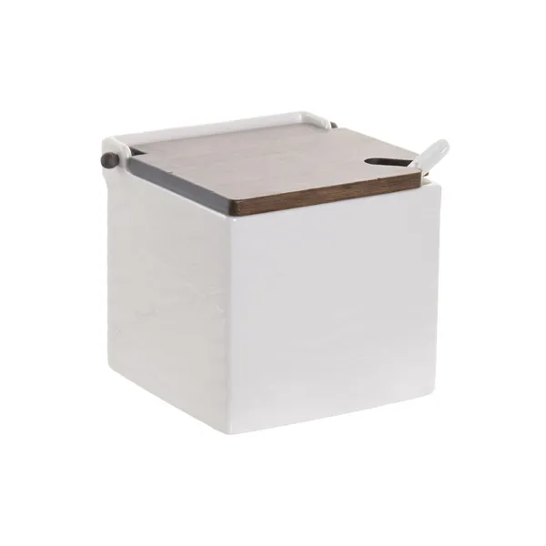 Salt Shaker with Lid Home ESPRIT White Dark brown Bamboo Porcelain 13 X 12 X 12,5 CM