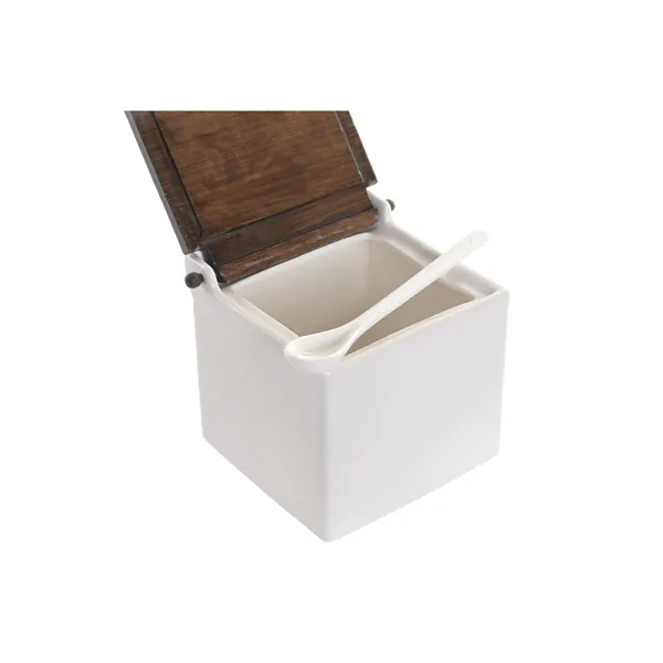 Salt Shaker with Lid Home ESPRIT White Dark brown Bamboo Porcelain 13 X 12 X 12,5 CM