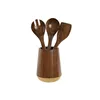 Pot for Kitchen Utensils Home ESPRIT Stainless steel Acacia 13 x 13 x 16,5 cm 4 Pieces