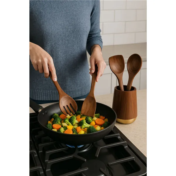 Pot for Kitchen Utensils Home ESPRIT Stainless steel Acacia 13 x 13 x 16,5 cm 4 Pieces