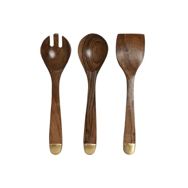Pot for Kitchen Utensils Home ESPRIT Stainless steel Acacia 13 x 13 x 16,5 cm 4 Pieces