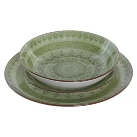 Dinnerware Set Home ESPRIT Green Porcelain Arab 18 Pieces