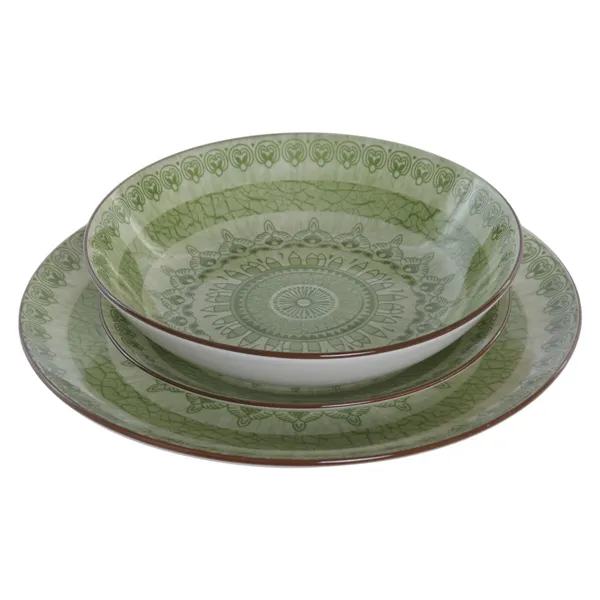 Dinnerware Set Home ESPRIT Green Porcelain Arab 18 Pieces