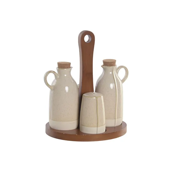 Oil and Vinegar Set Home ESPRIT Beige Acacia Stoneware Urban 19 x 16 x 22,5 cm