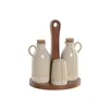 Oil and Vinegar Set Home ESPRIT Beige Acacia Stoneware Urban 19 x 16 x 22,5 cm