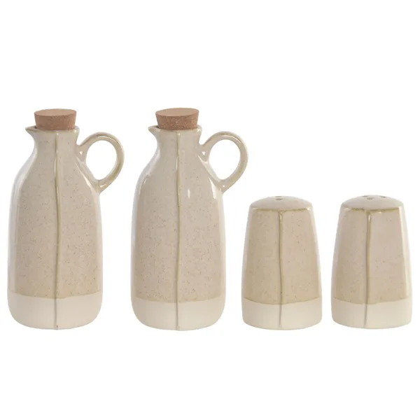 Oil and Vinegar Set Home ESPRIT Beige Acacia Stoneware Urban 19 x 16 x 22,5 cm