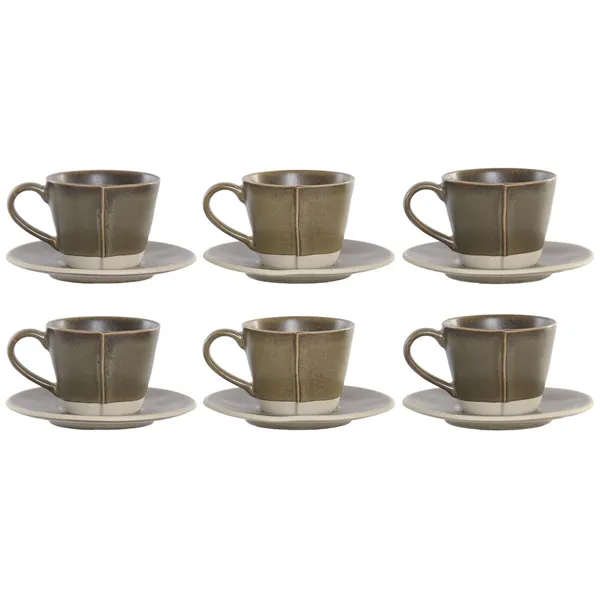 Piece Coffee Cup Set Home ESPRIT Green Stoneware 150 ml 6 Pieces