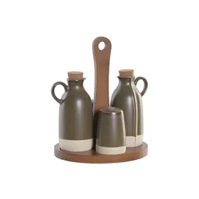 Oil and Vinegar Set Home ESPRIT Green Acacia Stoneware Urban 19 x 16 x 22,5 cm
