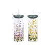 Cup with Straw Home ESPRIT Multicolour Silicone Borosilicate Glass (2 Units)