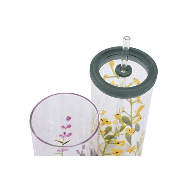 Cup with Straw Home ESPRIT Multicolour Silicone Borosilicate Glass (2 Units)