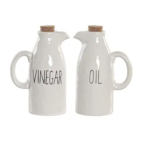 Oil and Vinegar Set Home ESPRIT White Cork Porcelain Cottage 11 x 7 x 16 cm