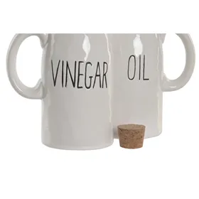 Oil and Vinegar Set Home ESPRIT White Cork Porcelain Cottage 11 x 7 x 16 cm