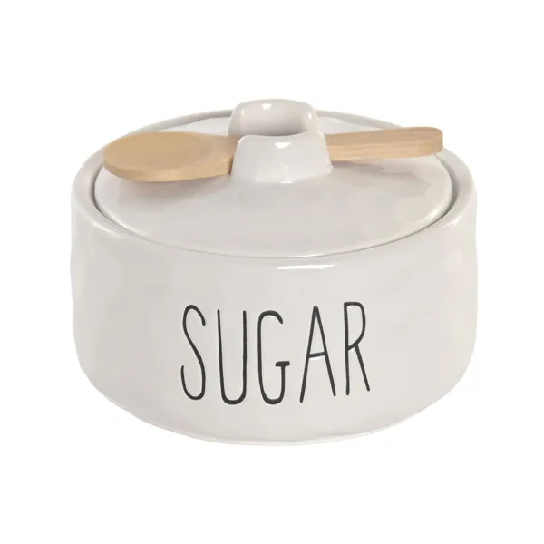 Sugar Bowl Home ESPRIT White Natural Bamboo Porcelain 11,8 X 11,8 X 8,2 CM