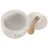 Sugar Bowl Home ESPRIT White Natural Bamboo Porcelain 11,8 X 11,8 X 8,2 CM