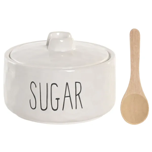 Sugar Bowl Home ESPRIT White Natural Bamboo Porcelain 11,8 X 11,8 X 8,2 CM
