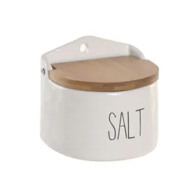 Salt cellar Home ESPRIT White Natural Bamboo Porcelain Cottage 12 x 11 x 11 cm
