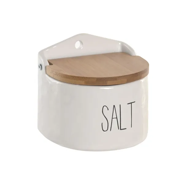 Salt cellar Home ESPRIT White Natural Bamboo Porcelain Cottage 12 x 11 x 11 cm