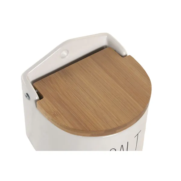 Salt cellar Home ESPRIT White Natural Bamboo Porcelain Cottage 12 x 11 x 11 cm