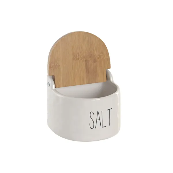 Salt cellar Home ESPRIT White Natural Bamboo Porcelain Cottage 12 x 11 x 11 cm