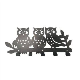 Wall mounted coat hanger Versa Black Metal Iron Owl Famil 2 X 17 X 39 CM