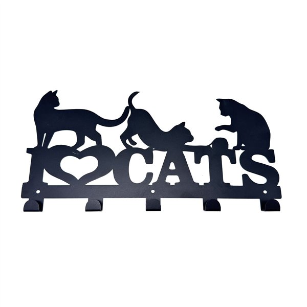 Wall mounted coat hanger Versa Black Metal Iron Cats 2 X 17 X 39 CM