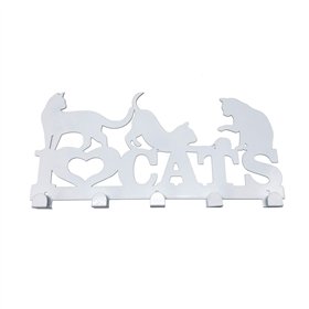 Wall mounted coat hanger Versa White Metal Iron Cats 2 X 17 X 39 CM