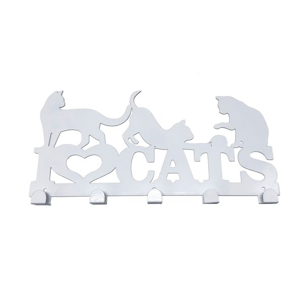 Wall mounted coat hanger Versa White Metal Iron Cats 2 X 17 X 39 CM