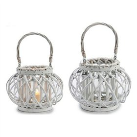 Candleholder Gift Decor White wicker Glass Crystal 30 x 19 x 25,5 cm 11,5 x 12 cm