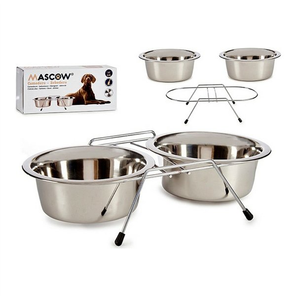 Pet feeding dish Mascow Silver Stainless steel 2,6 L 24,5 x 11 x 52,5 cm 54 x 27,5 x 12 cm 25 x 7,5 x 50 cm Double
