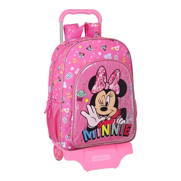 School Rucksack with Wheels Minnie Mouse Lucky Pink 33 x 42 x 14 cm