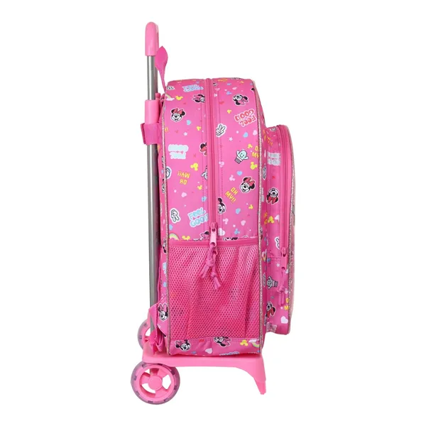 School Rucksack with Wheels Minnie Mouse Lucky Pink 33 x 42 x 14 cm