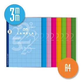 Notebook Lamela 3X3 3MM 50 Sheets 10 Units Grid sheets A4 Multicolour (10 Pieces)