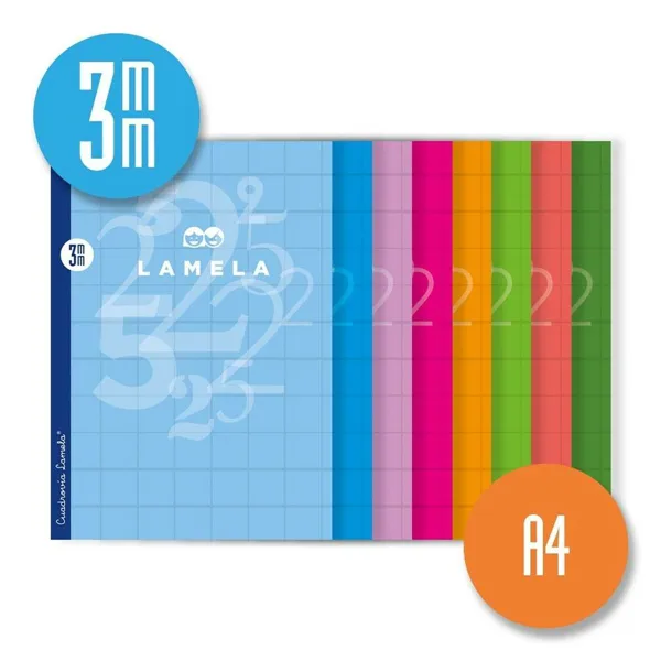 Notebook Lamela 3X3 3MM 50 Sheets 10 Units Grid sheets A4 Multicolour (10 Pieces)