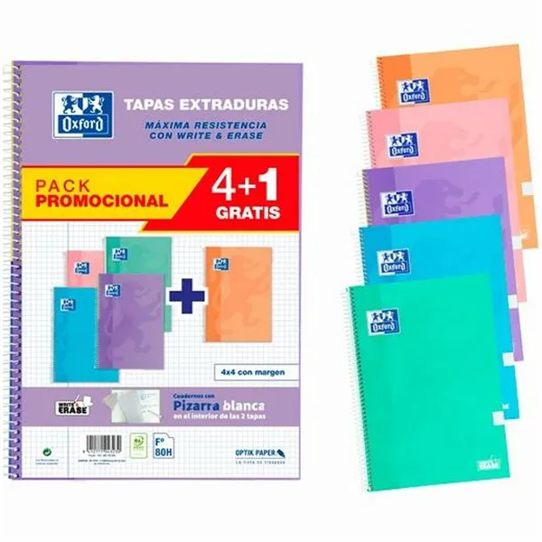 Set of exercise books Oxford Write&Erase Multicolour Din A4 80 Sheets 21,5 x 31,5 cm 5 Pieces