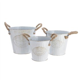 Set of Planters Decoris White Metal Rope With handles (3 Pieces)