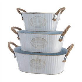 Set of Planters Decoris White Metal Rope Zinc Oval With handles (3 Pieces)