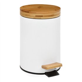 Pedal bin Andrea House White Matt Metal Bamboo 3 L (Ø 17 x 26 cm)