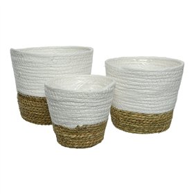 Set of Planters EDM 875984 White Brown Rope (3 Pieces)