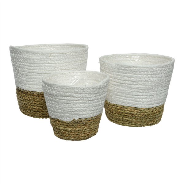 Set of Planters EDM 875984 White Brown Rope (3 Pieces)