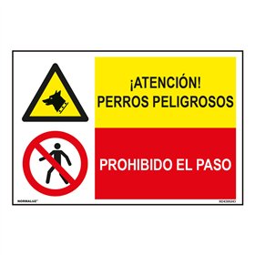 Sign Normaluz Perros Peligrosos / Prohibido El Paso 60 x 40 cm