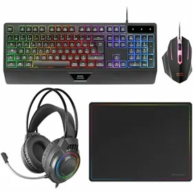 Keyboard and Mouse Mars Gaming MCP124PROES Black Multicolour Spanish Qwerty (4 Units)