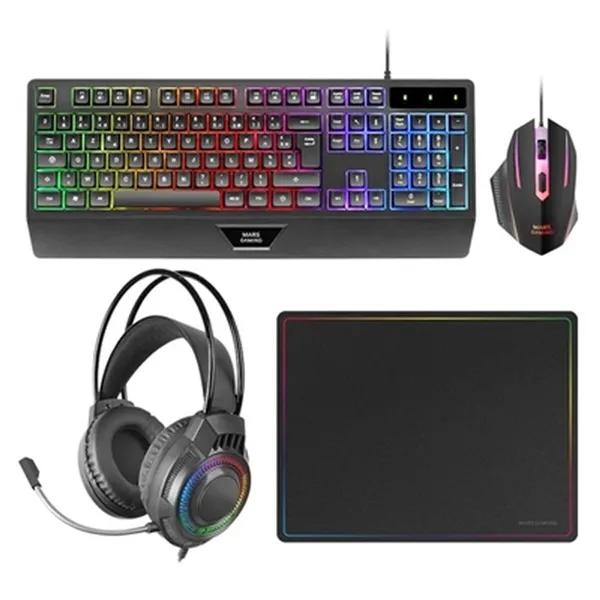 Keyboard and Mouse Mars Gaming MCP124PROES Black Multicolour Spanish Qwerty (4 Units)