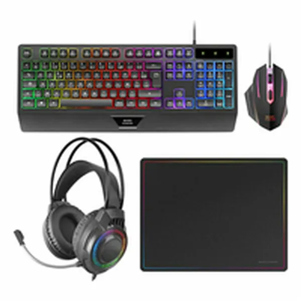 Keyboard and Mouse Mars Gaming MCP124PROES Black Multicolour Spanish Qwerty (4 Units)