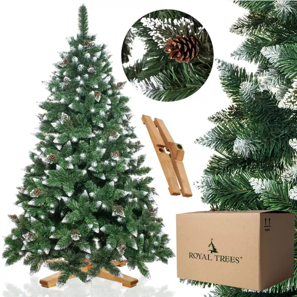 Искусственная елка 180 см премиум Royal Trees Springos CT0190, снежная алмазная сосна с шишками