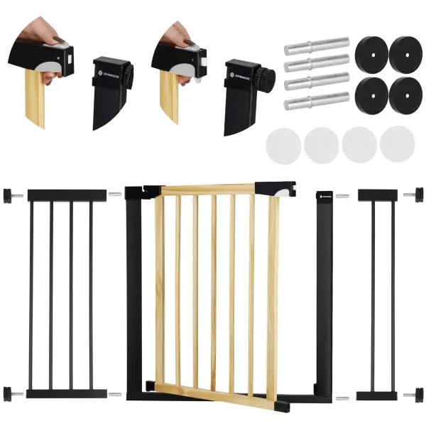 Safety Gate for Stairs Springos SG0012BC, Pressure-Mounted, 75-124 cm, Brown-Black