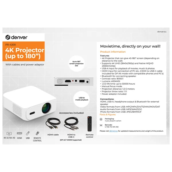 Projector Denver Electronics PR-4300 4K 3840 x 2160 px