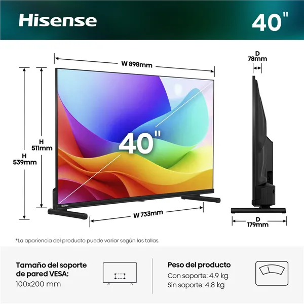 Hisense Smart TV 40A5S 40 inch Full HD QLED HDMI black