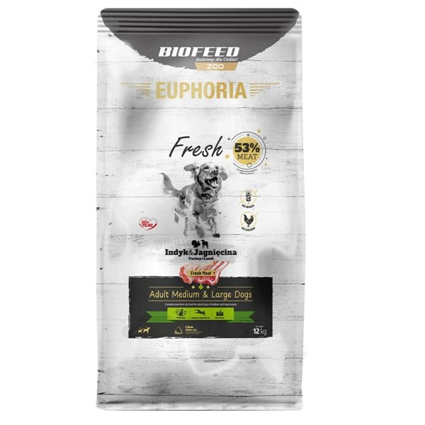 Fodder Biofeed Euphoria Fresh Adult Medium & Large Turkey with lamb Turkey 12 kg Adult 12,7 KG