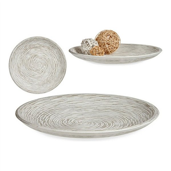 Decorative Plate Gift Decor White MDF Wood 34,5 x 3 x 34,5 cm 29,5 x 2,7 x 29,5 cm Spirals